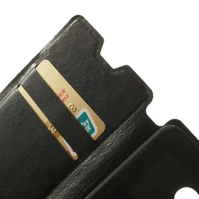 Huawei Ascend Y330 atverčiamas juodas odinis dėklas - piniginė / Priedai.lt