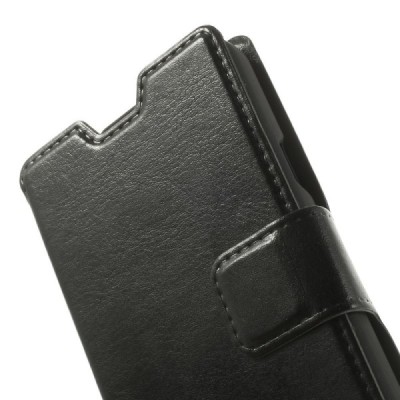 Huawei Ascend Y330 atverčiamas juodas odinis dėklas - piniginė / Priedai.lt