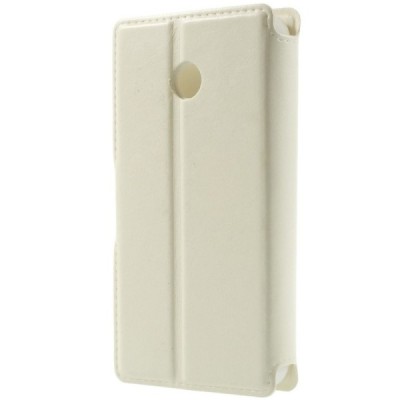 Huawei Ascend Y330 atverčiamas baltas odinis dėklas - piniginė / Priedai.lt