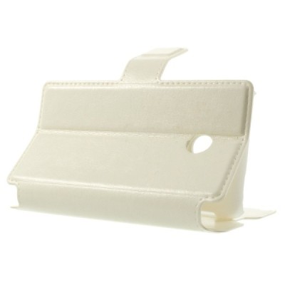 Huawei Ascend Y330 atverčiamas baltas odinis dėklas - piniginė / Priedai.lt