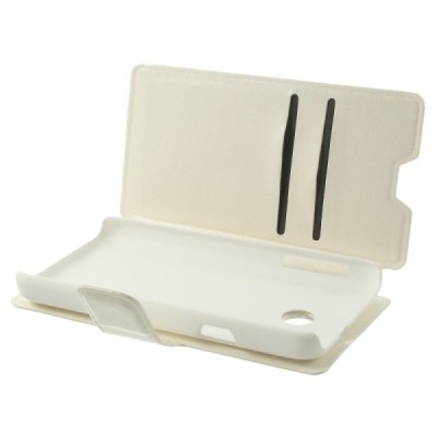 Huawei Ascend Y330 atverčiamas baltas odinis dėklas - piniginė / Priedai.lt