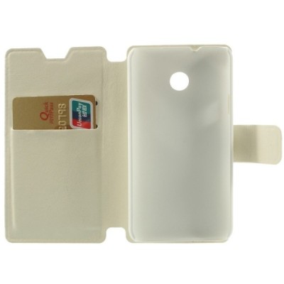 Huawei Ascend Y330 atverčiamas baltas odinis dėklas - piniginė / Priedai.lt