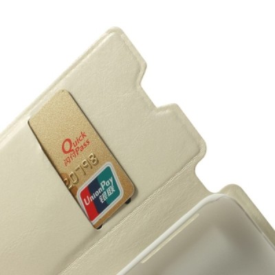 Huawei Ascend Y330 atverčiamas baltas odinis dėklas - piniginė / Priedai.lt