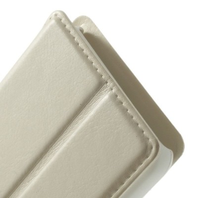 Huawei Ascend Y330 atverčiamas baltas odinis dėklas - piniginė / Priedai.lt