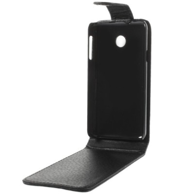 Huawei Ascend Y330 klasikinis vertikaliai atverčiamas juodas odinis dėklas / Priedai.lt