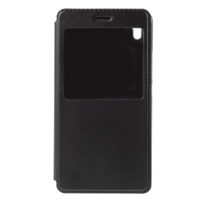 Huawei Y6 melns atvēramais Smart Window ādas maciņš / Vacins.lv