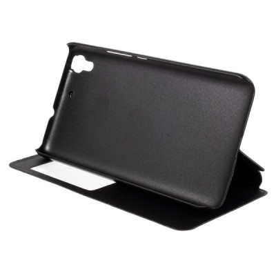 Huawei Y6 melns atvēramais Smart Window ādas maciņš / Vacins.lv