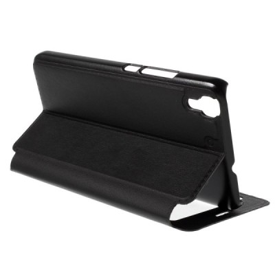 Huawei Y6 melns atvēramais Smart Window ādas maciņš / Vacins.lv