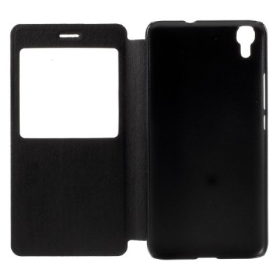 Huawei Y6 melns atvēramais Smart Window ādas maciņš / Vacins.lv