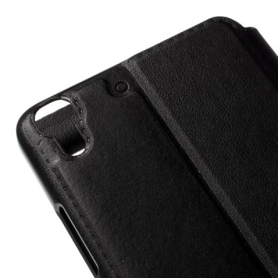 Huawei Y6 melns atvēramais Smart Window ādas maciņš / Vacins.lv