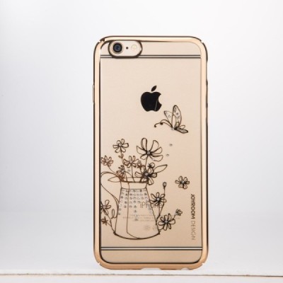 Apple iPhone 6 (6s) JOYROOM Flowers plastikinis skaidrus permatomas auksinis dėklas su kristalais / Priedai.lt