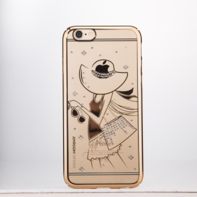 Apple iPhone 6S elegants Joyroom Summer Girl dzidrs (caurspīdīgs) zelta plastmasas apvalks ar kristāliem / Vacins.lv