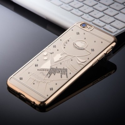 Apple iPhone 6S elegants Joyroom Summer Girl dzidrs (caurspīdīgs) zelta plastmasas apvalks ar kristāliem / Vacins.lv