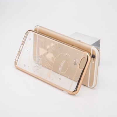 Apple iPhone 6S elegants Joyroom Summer Girl dzidrs (caurspīdīgs) zelta plastmasas apvalks ar kristāliem / Vacins.lv