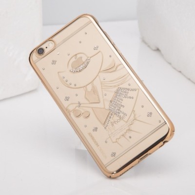 Apple iPhone 6S elegants Joyroom Summer Girl dzidrs (caurspīdīgs) zelta plastmasas apvalks ar kristāliem / Vacins.lv