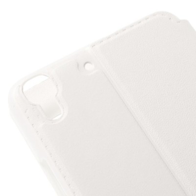 Huawei Y6 baltas odinis atverčiamas „Smart Window“ dėklas su langeliu / Priedai.lt