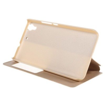 Huawei Y6 zelta atvēramais Smart Window ādas maciņš / Vacins.lv