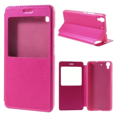 Huawei Y6 rozs atvēramais Smart Window ādas maciņš / Vacins.lv