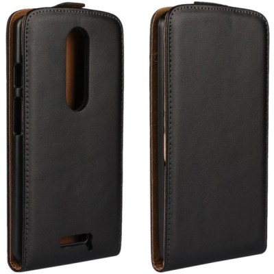 Motorola Moto X Force klasikinis vertikaliai atverčiamas juodas odinis dėklas / Priedai.lt
