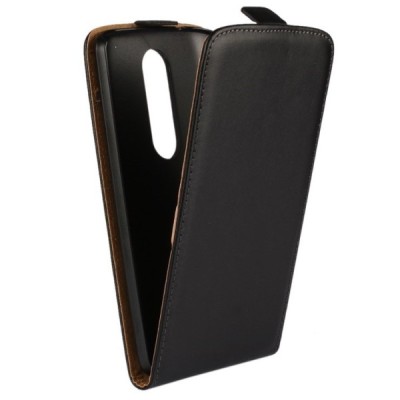 Motorola Moto X Force klasisks ādas vertikāli atvēramais melns maciņš / Vacins.lv