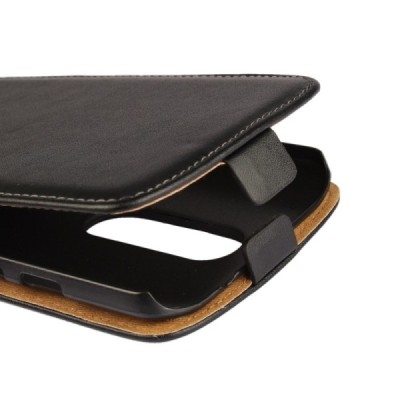 Motorola Moto X Force klasisks ādas vertikāli atvēramais melns maciņš / Vacins.lv