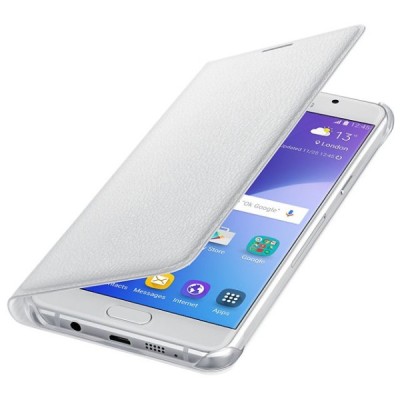 Samsung Galaxy A5 (2016) A510 oficiāls Flip Wallet Cover atvērams balts ādas maciņš (maks) / Vacins.lv