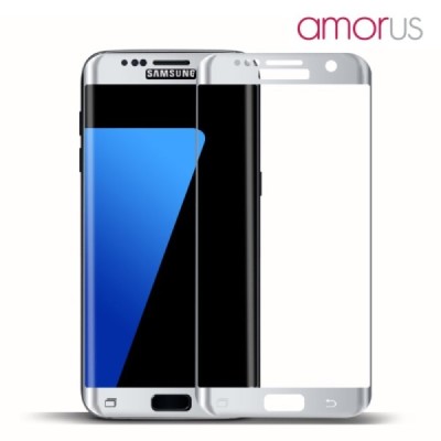 Samsung Galaxy S7 Edge (G935) „Amorus“ 9H Tempered Glass sustiprintos apsaugos sidabrinis pilnai dengiantis apsauginis ekrano st