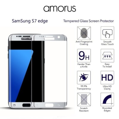 Samsung Galaxy S7 Edge (G935) „Amorus“ 9H Tempered Glass sustiprintos apsaugos sidabrinis pilnai dengiantis apsauginis ekrano st