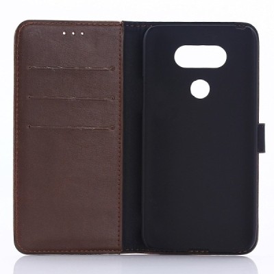 LG G5 (H850) atverčiamas tamsiai rudas odinis retro dėklas - piniginė / Priedai.lt