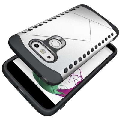 Sustiprintos apsaugos LG G5 H850 sidabrinis kieto silikono (TPU) ir plastiko dėklas / Priedai.lt