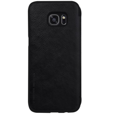 Prabangus „Nillkin“ Qin serijos juodas odinis atverčiamas Samsung Galaxy S7 Edge (G935) dėklas / Priedai.lt