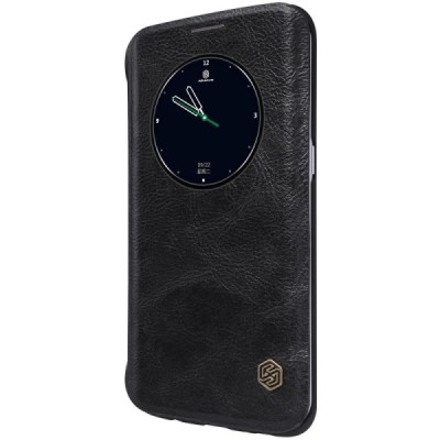Prabangus „Nillkin“ Qin serijos juodas odinis atverčiamas Samsung Galaxy S7 Edge (G935) dėklas / Priedai.lt