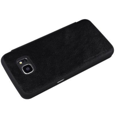 Prabangus „Nillkin“ Qin serijos juodas odinis atverčiamas Samsung Galaxy S7 Edge (G935) dėklas / Priedai.lt