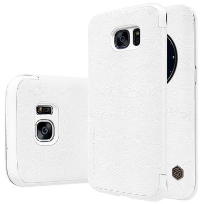 Prabangus „Nillkin“ Qin serijos baltas odinis atverčiamas Samsung Galaxy S7 Edge (G935) dėklas / Priedai.lt