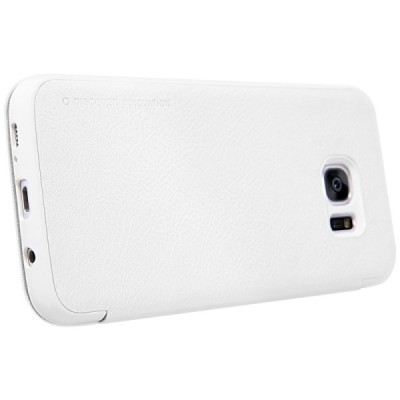 Prabangus „Nillkin“ Qin serijos baltas odinis atverčiamas Samsung Galaxy S7 Edge (G935) dėklas / Priedai.lt