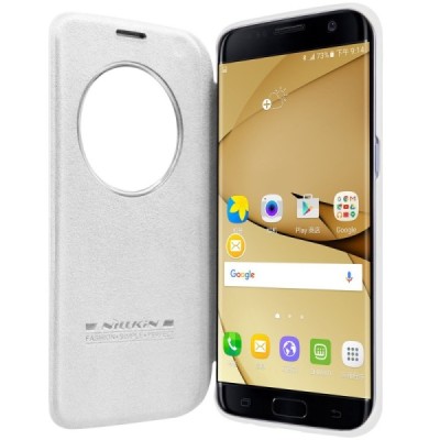 Prabangus „Nillkin“ Qin serijos baltas odinis atverčiamas Samsung Galaxy S7 Edge (G935) dėklas / Priedai.lt
