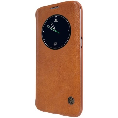 Prabangus „Nillkin“ Qin serijos rudas odinis atverčiamas Samsung Galaxy S7 Edge (G935) dėklas / Priedai.lt