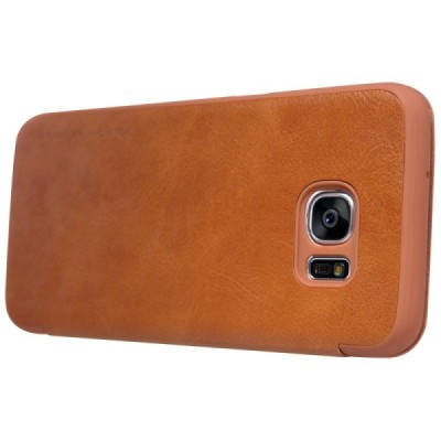 Prabangus „Nillkin“ Qin serijos rudas odinis atverčiamas Samsung Galaxy S7 Edge (G935) dėklas / Priedai.lt