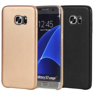 Samsung Galaxy S7 Edge (G935) „Rock“ Slim Leather zelta ādas apvalks / Vacins.lv