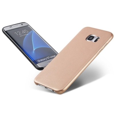 Samsung Galaxy S7 Edge (G935) „Rock“ Slim Leather zelta ādas apvalks / Vacins.lv