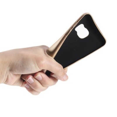 Samsung Galaxy S7 Edge (G935) „Rock“ Slim Leather zelta ādas apvalks / Vacins.lv