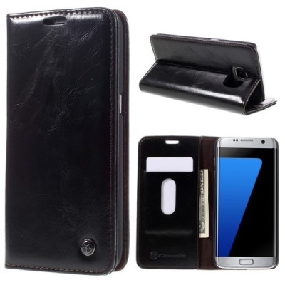 Samsung Galaxy S7 Edge (G935) „CaseMe“ solīds atvēramais ādas melns maciņš - maks / Vacins.lv