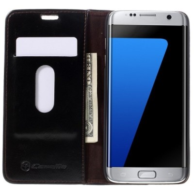 Samsung Galaxy S7 Edge (G935) „CaseMe“ solīds atvēramais ādas melns maciņš - maks / Vacins.lv