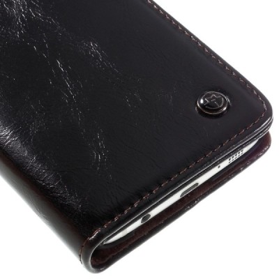 Samsung Galaxy S7 Edge (G935) „CaseMe“ solīds atvēramais ādas melns maciņš - maks / Vacins.lv