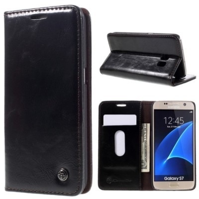 Samsung Galaxy S7 (G930) „CaseMe“ solidus atverčiamas juodas odinis dėklas - knygutė / Priedai.lt