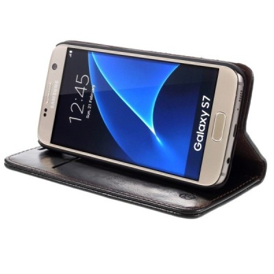 Samsung Galaxy S7 (G930) „CaseMe“ solidus atverčiamas juodas odinis dėklas - knygutė / Priedai.lt