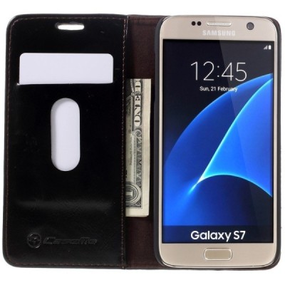 Samsung Galaxy S7 (G930) „CaseMe“ solidus atverčiamas juodas odinis dėklas - knygutė / Priedai.lt