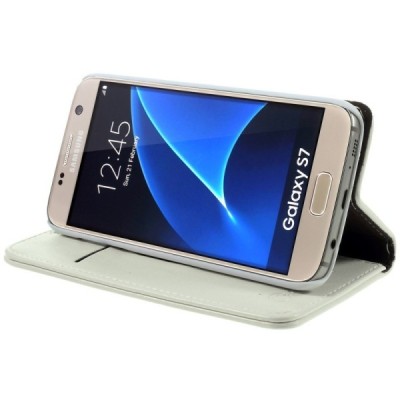 Samsung Galaxy S7 (G930) „CaseMe“ solīds atvēramais ādas balts maciņš - maks / Vacins.lv