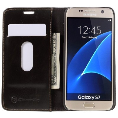Samsung Galaxy S7 (G930) „CaseMe“ solīds atvēramais ādas brūns maciņš - maks / Vacins.lv