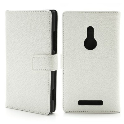 Nokia Lumia 925 atvēramais balts ādas Lychee futrālis - maciņš / Vacins.lv